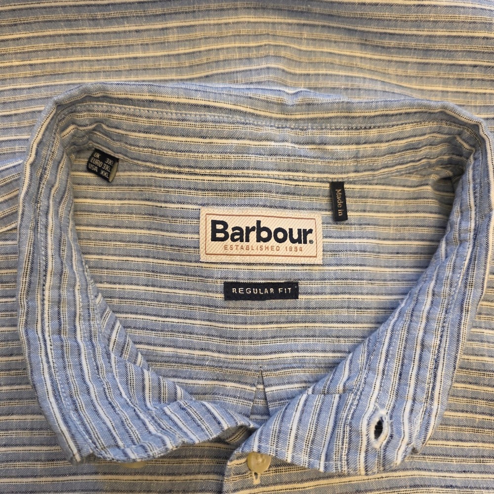 Barbour Men's 2XL Blue Striped Short Sleeve Button Down Shirt Regular Fit - Picture 15 of 16